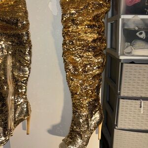 Gold Sequin Over-the-Knee Boots